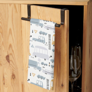 Cute Cars in Traffic Pattern Tea Towel