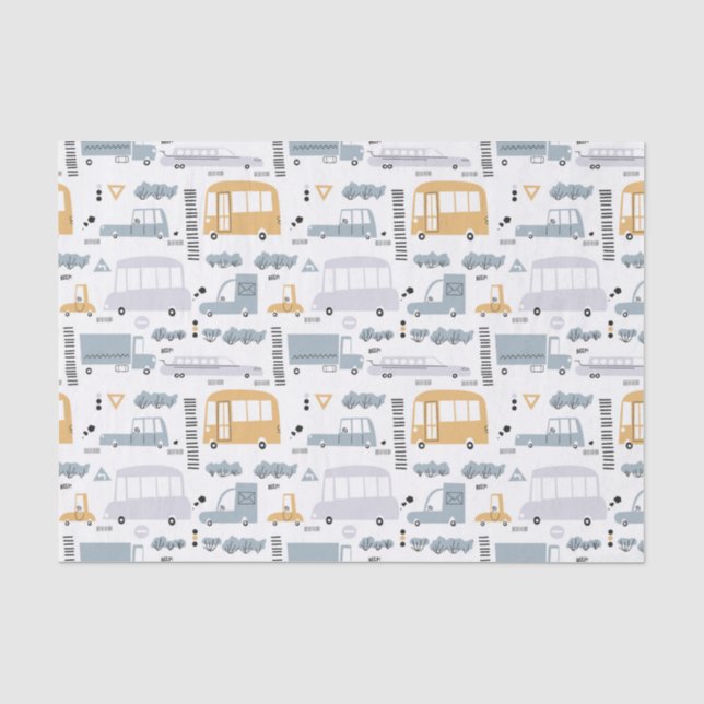 Cute Cars in Traffic Pattern Tissue Paper (Front)