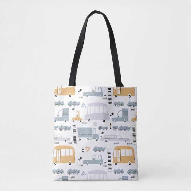 Cute Cars in Traffic Pattern Tote Bag (Front)