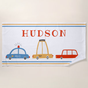 Cute Cars Personalised Beach Towel