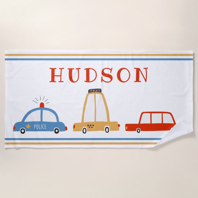 Cute Cars Personalised Beach Towel (Front)