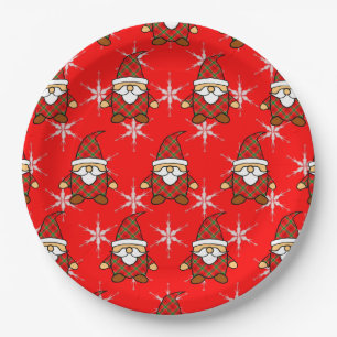 Cute Carton Gnome Pattern Christmas Paper Plates
