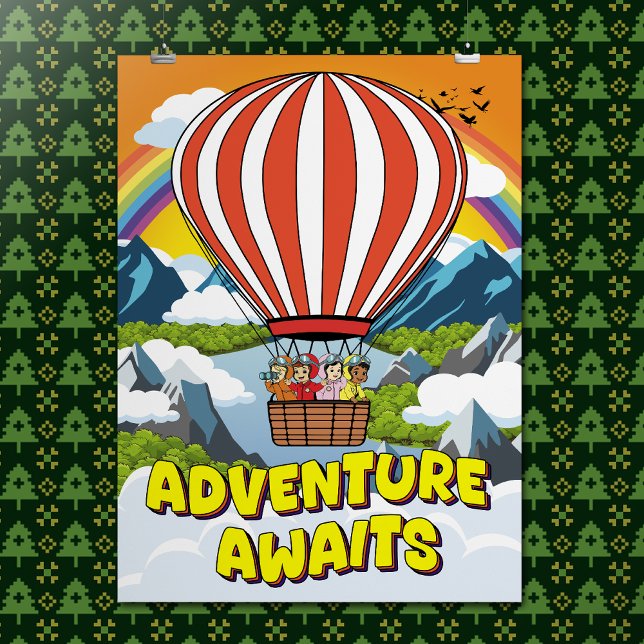 Cute Cartoon Adventure Awaits Inspirational Quote Poster (Creator Uploaded)