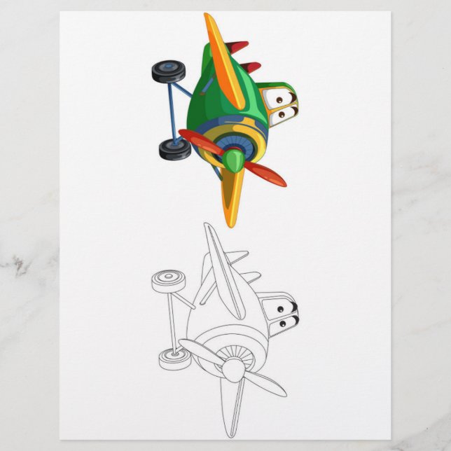 Cute Cartoon aeroplane colouring page (Front)