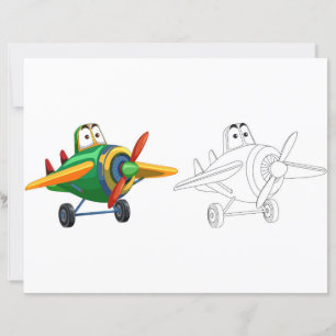 Cute Cartoon aeroplane colouring page