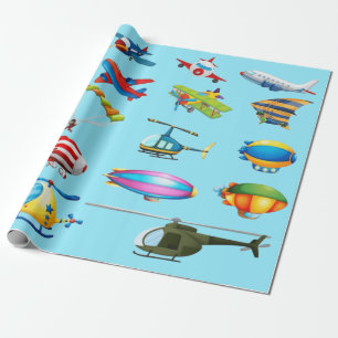 Cute Cartoon Aeroplanes Pattern Blue Birthday Wrapping Paper