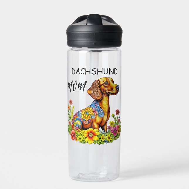 Cute Cartoon AI Dachshund Mum Water Bottle (Front)