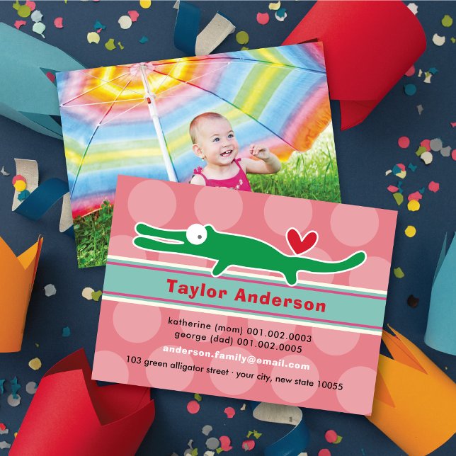 Cute Cartoon Alligator Colourful Kid Profile Photo Calling Card (Creator Uploaded)