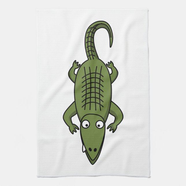 Cute Cartoon Alligator Tea Towel (Vertical)