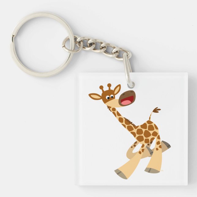 Cute Cartoon Ambling Giraffe Acrylic Keychain (Front)