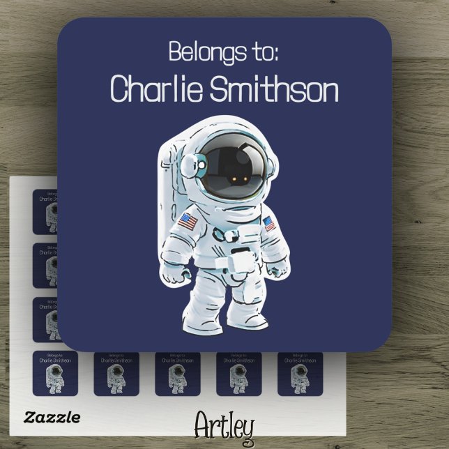 Cute Cartoon American Astronaut Childs Name Tag (Creator Uploaded)