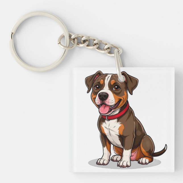 Cute Cartoon American Pit Bull Dog  Key Ring (Front)