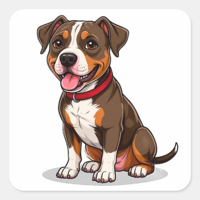 Cute Cartoon American Pit Bull Dog  Square Sticker (Front)