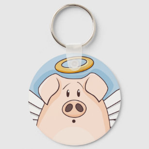 Cute Cartoon Angel Pig Key Ring