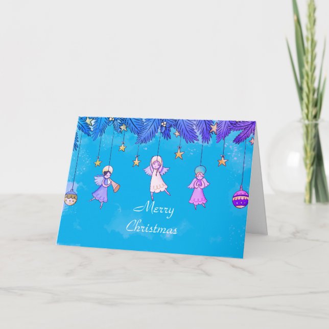 Cute Cartoon Angels Holiday Card (Front)