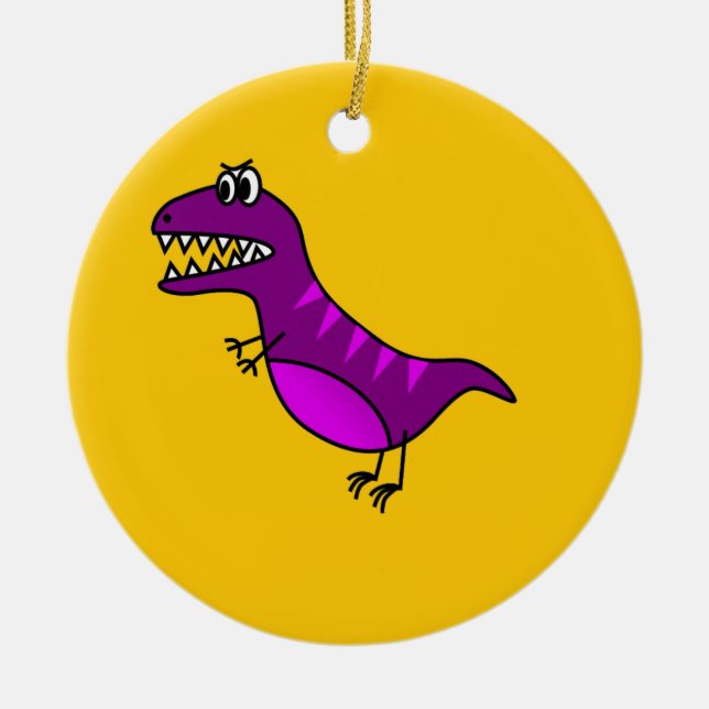 Cute cartoon angry purple dinosaur ceramic tree decoration (Front)