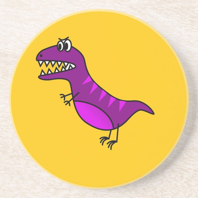 Cute cartoon angry purple dinosaur coaster (Front)