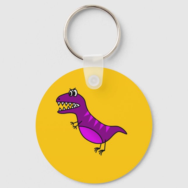 Cute cartoon angry purple dinosaur key ring (Front)