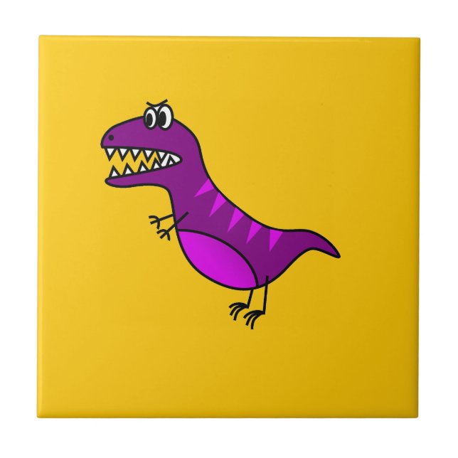 Cute cartoon angry purple dinosaur tile (Front)