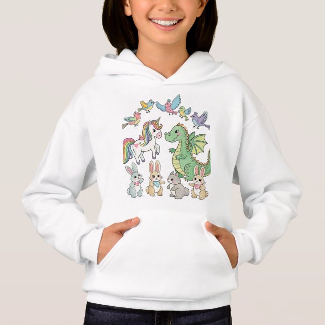 Cute Cartoon Animal Friends Girls' Hoodie (Front)