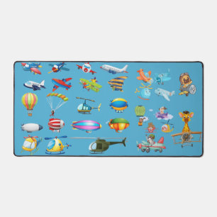 Cute Cartoon Animal Pilots Aeroplane Pattern Desk Mat