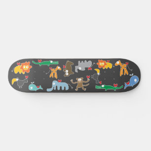 Cute Cartoon Animals Family With Love Hearts Kids Skateboard