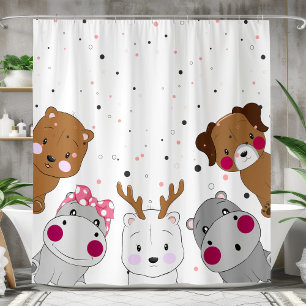 Cute Cartoon Animals Gender Neutral Shower Curtain