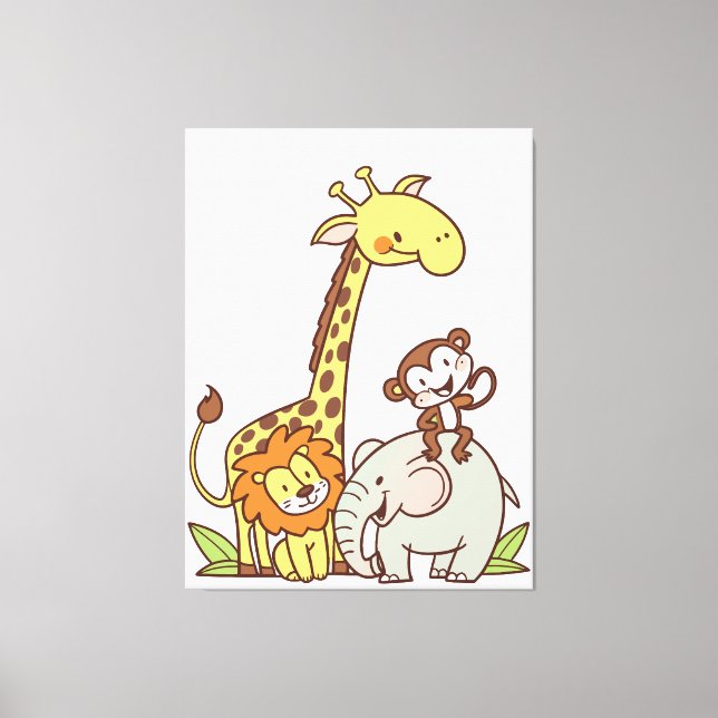 Cute Cartoon Animals – Giraffe, Lion & Monkey Canvas Print (Front)