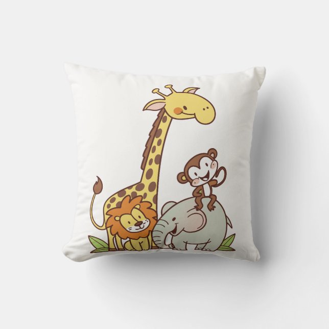 Cute Cartoon Animals – Giraffe, Lion & Monkey Cushion (Front)