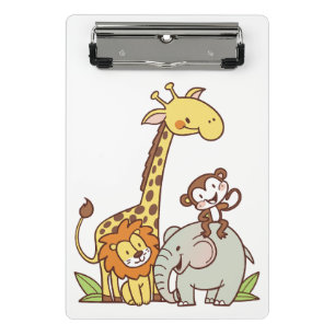Cute Cartoon Animals – Giraffe, Lion & Monkey Mini Clipboard