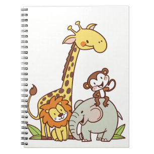 Cute Cartoon Animals – Giraffe, Lion & Monkey Notebook