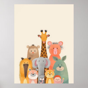 Cute Cartoon Animals Group Baby kids Poster