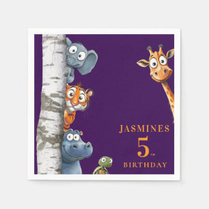 Cute Cartoon Animals Peek-a-Boo any Birthday Napkin