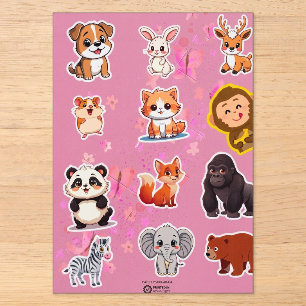 Cute Cartoon Animals Sticker Sheet for Kids Acrylic Invitations