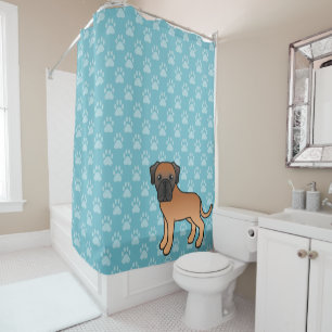 Cute Cartoon Apricot English Mastiff Dog On Blue Shower Curtain