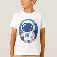 “Cute cartoon astronaut floating in space, playful