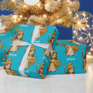 Cute Cartoon Athena – Greek Goddess Custom Wrapping Paper