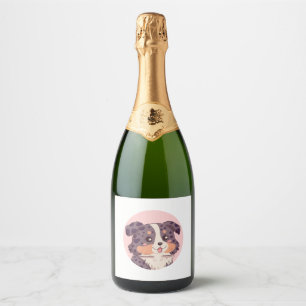 Cute cartoon australian shepherd dog kawaii illust sparkling wine label