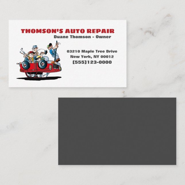 Cute Cartoon Automotive Mechanic Auto Business Card (Front/Back)