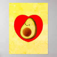 Cute Cartoon Avocado In Red Heart Painting