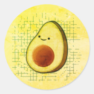 Cute Cartoon Avocado On Distressed Background Classic Round Sticker