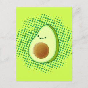 Cute Cartoon Avocado On Distressed Green Vortex Postcard