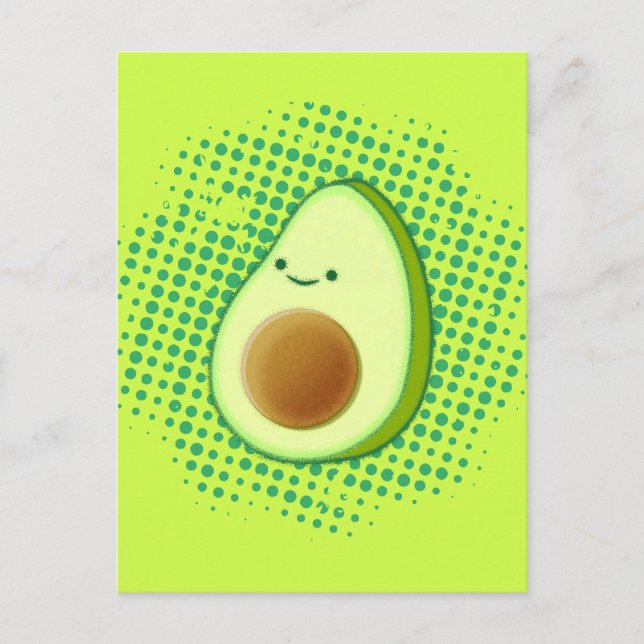 Cute Cartoon Avocado On Distressed Green Vortex Postcard (Front)