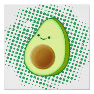 Cute Cartoon Avocado On Distressed Green Vortex Poster