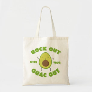 Cute Cartoon Avocado "Rock Out With Your Guac Out" Tote Bag