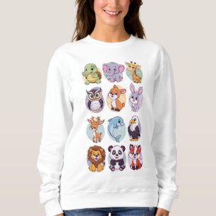 Cute Cartoon Baby Animals Pattern Women's Basic  Sweatshirt