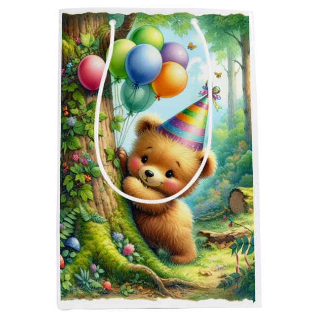 Cute Cartoon Baby Bear Cub Birthday   Medium Gift Bag (Front)