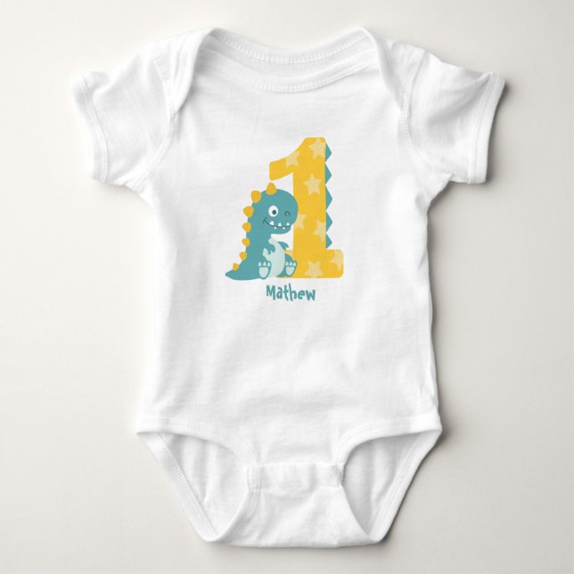 Cute Cartoon Baby Dinosaurs 1st Birthday Bodysuit (Front)