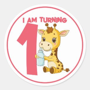 Cute Cartoon Baby Giraffe Birthday Classic Round Sticker