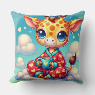 Cute Cartoon Baby Giraffe Relaxing on Cloud Cushion